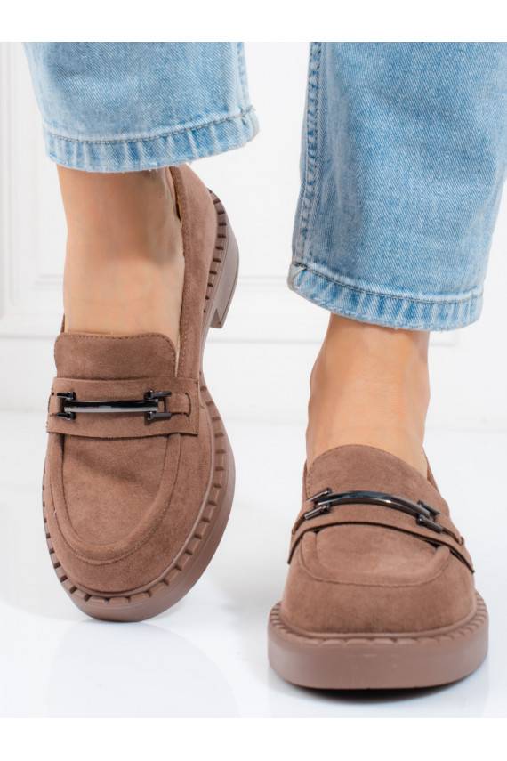Women's moccasins Potocki with platform Brown color
