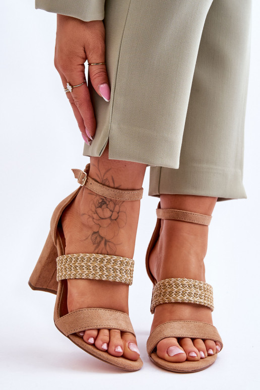 Suede Sandal With Braided Heel Strap Camel Roselia