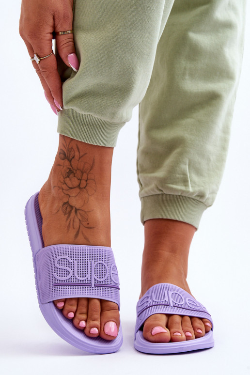 Light Women's Slippers With Inscription Violet Merry