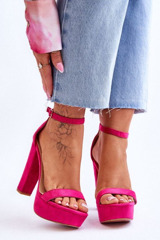 Comfortable Suede Sandals On A High Heel Fuchsia Essence