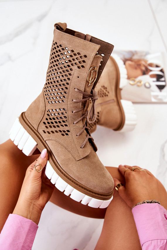 Leather High Boots Workers Nicole Light Brown 2706