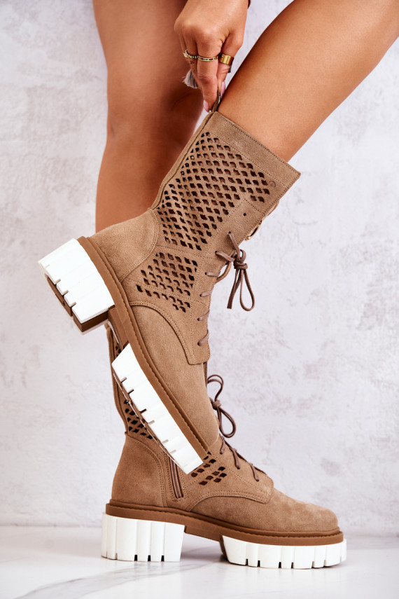 Leather High Boots Workers Nicole Light Brown 2706