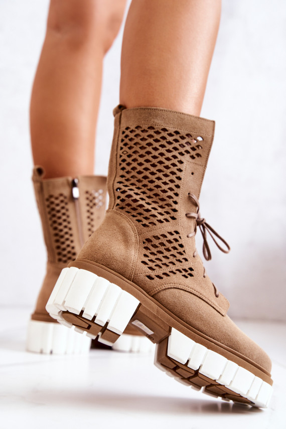 Leather High Boots Workers Nicole Light Brown 2706