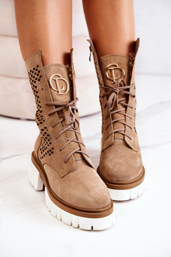 Leather High Boots Workers Nicole Light Brown 2706