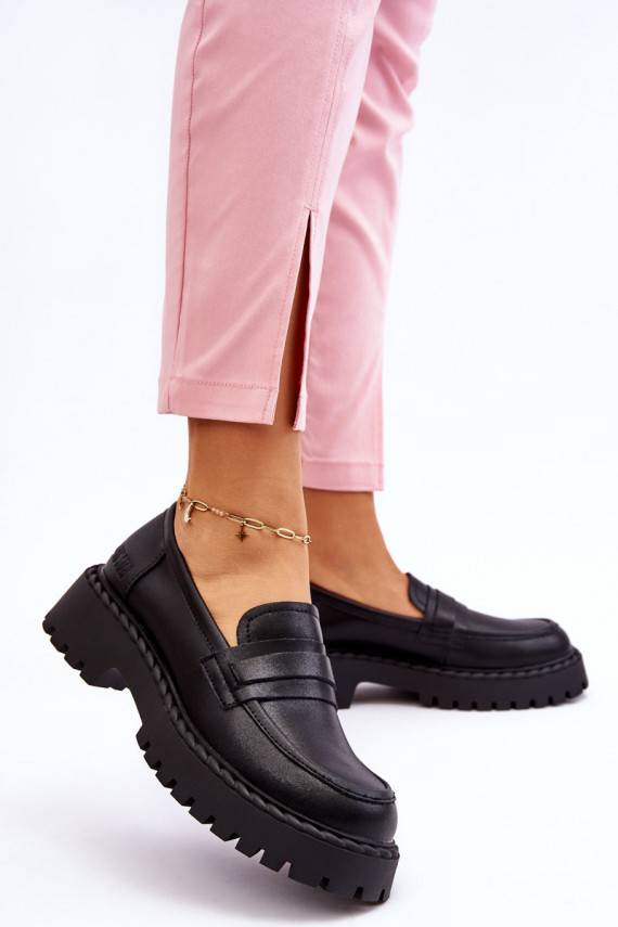 Women's Loafers Leather Shoes Big Star LL274458 Black