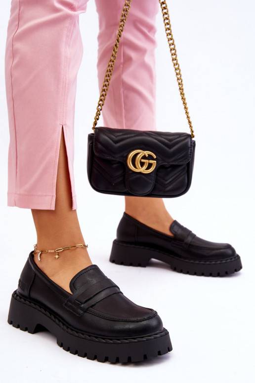 Women's Loafers Leather Shoes Big Star LL274458 Black Women's Loafers Leather Shoes Big Star LL274458 Black