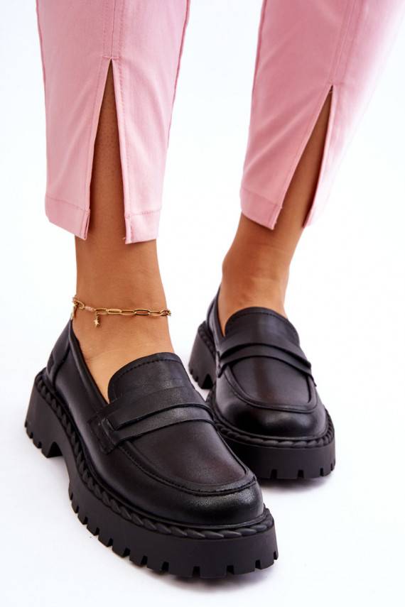 Women's Loafers Leather Shoes Big Star LL274458 Black