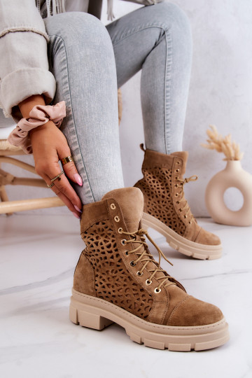 Suede openwork boots Camel Aileen 2