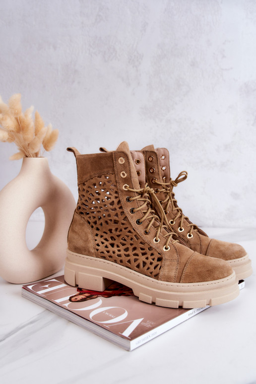 Suede openwork boots Camel Aileen Suede openwork boots Camel Aileen
