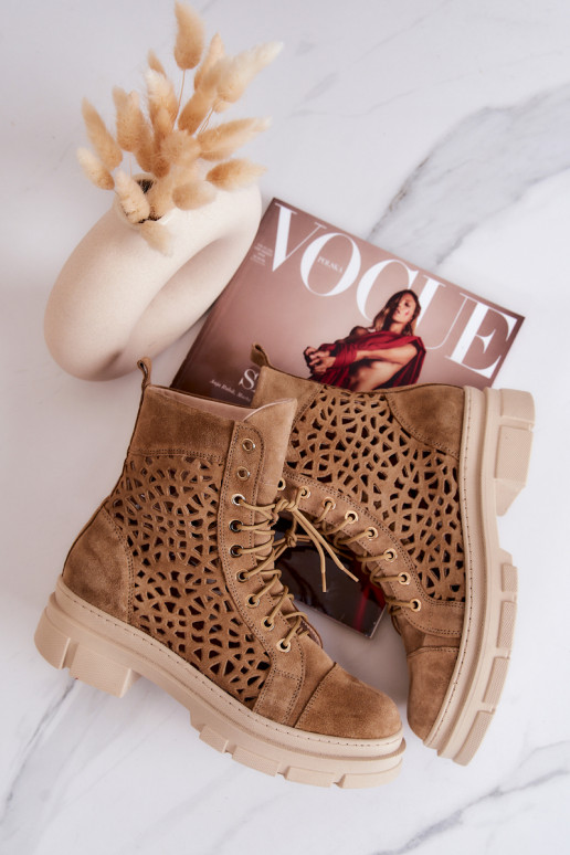 Suede openwork boots Camel Aileen Suede openwork boots Camel Aileen