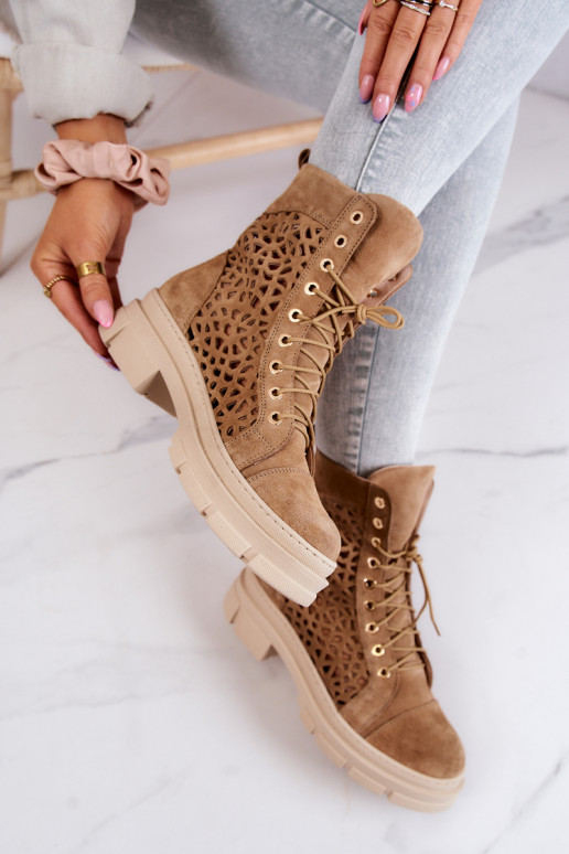 Suede openwork boots Camel Aileen Suede openwork boots Camel Aileen