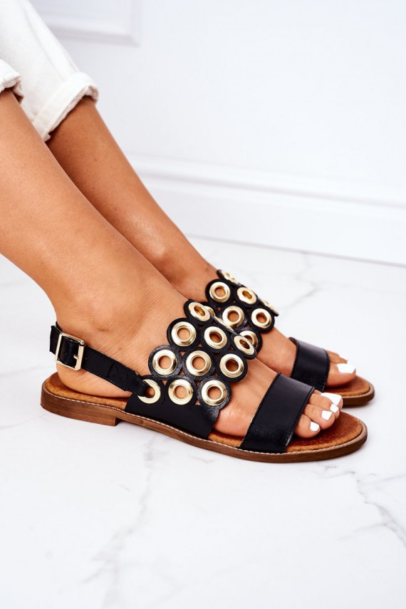 Leather Openwork Sandals Lewski Shoes 3042 Black