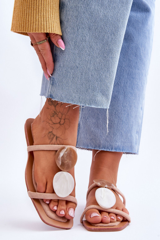 Embellished Suede Slippers Nude Victoria