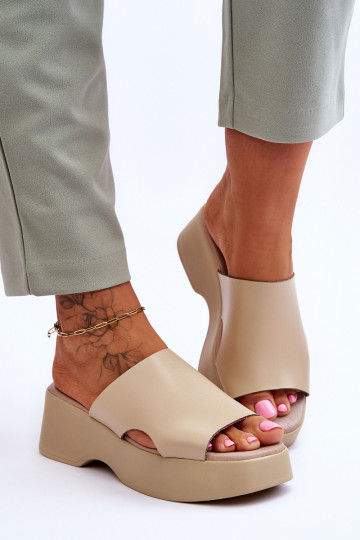 Women's Leather Platform Sandals Beige Lucami 2