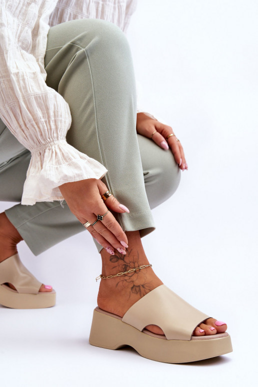 Women's Leather Platform Sandals Beige Lucami Women's Leather Platform Sandals Beige Lucami