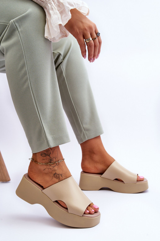 Women's Leather Platform Sandals Beige Lucami Women's Leather Platform Sandals Beige Lucami