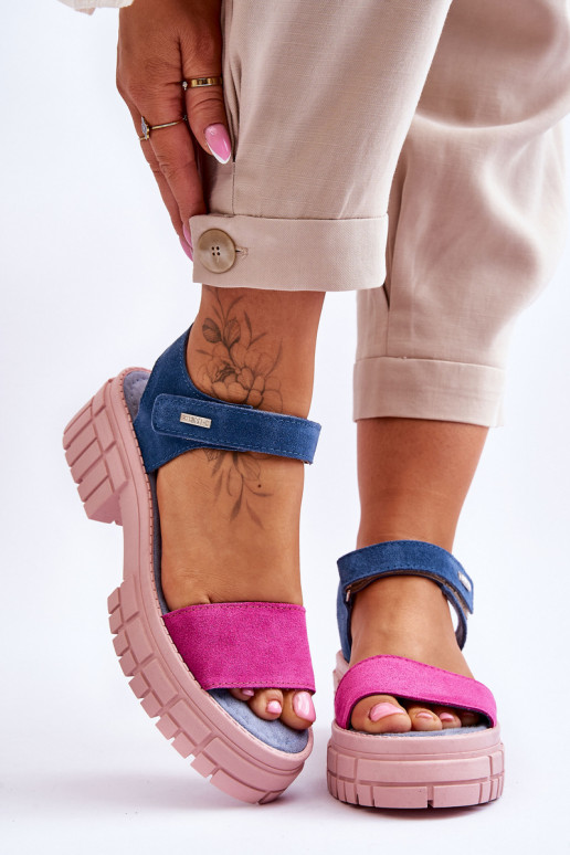Women's Suede Sandals Big Star LL276034 Blue-Pink