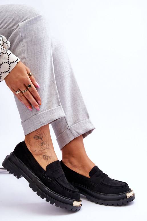 Classic Suede Loafers With Embellishment Black Monaro  Classic Suede Loafers With Embellishment Black Monaro