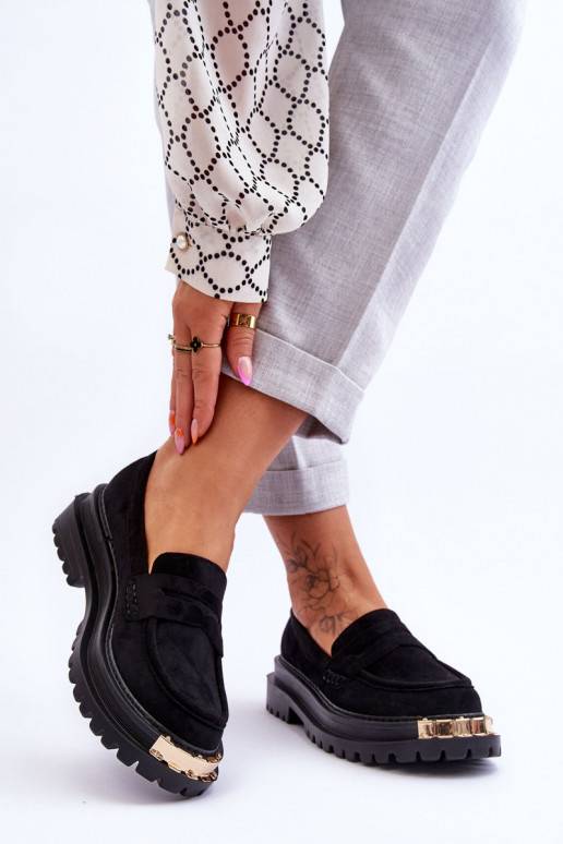 Classic Suede Loafers With Embellishment Black Monaro  Classic Suede Loafers With Embellishment Black Monaro