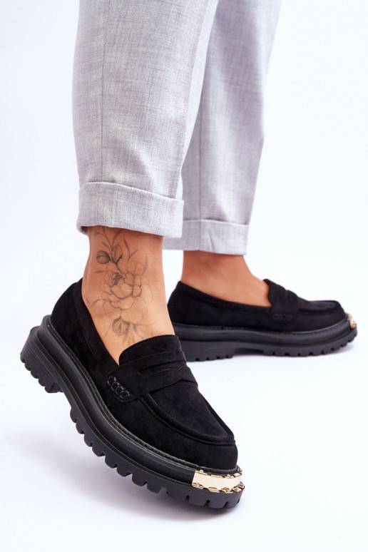 Classic Suede Loafers With Embellishment Black Monaro  Classic Suede Loafers With Embellishment Black Monaro