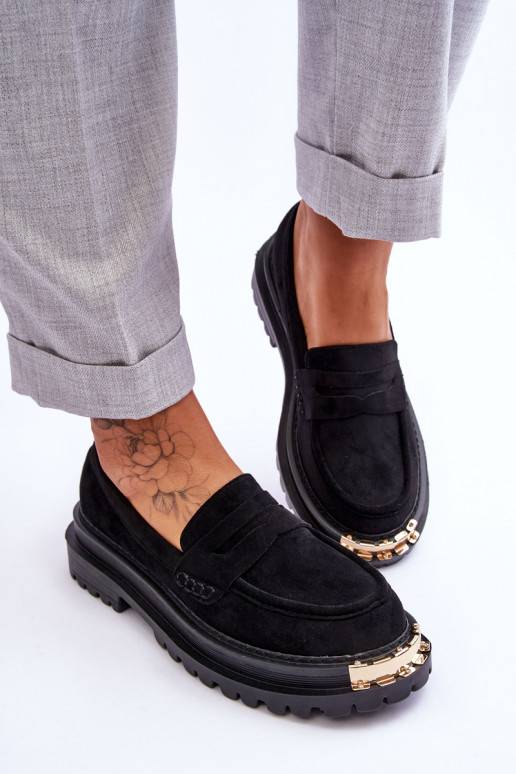 Classic Suede Loafers With Embellishment Black Monaro  Classic Suede Loafers With Embellishment Black Monaro