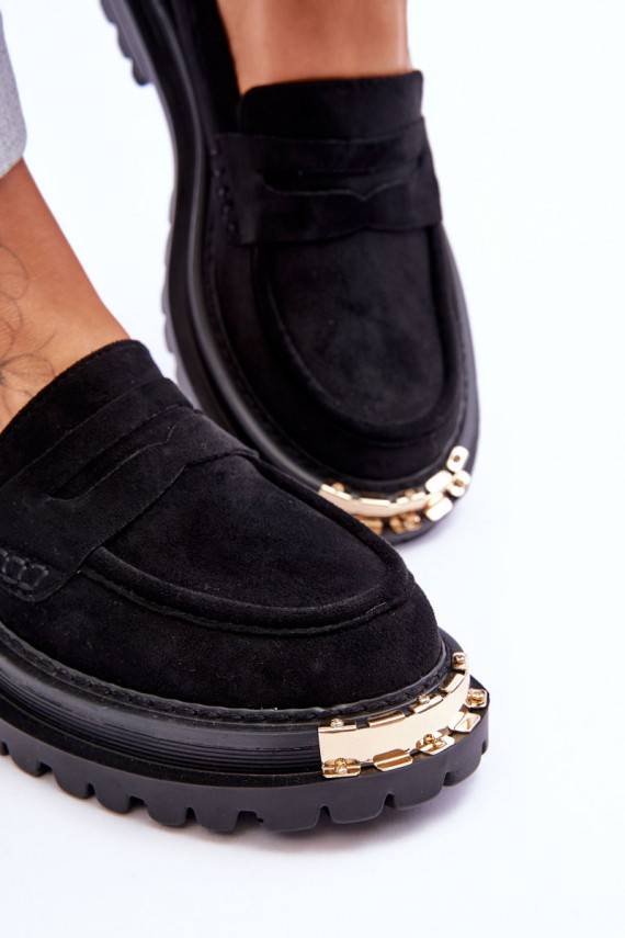 Classic Suede Loafers With Embellishment Black Monaro 