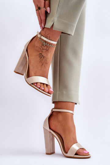 Satin High Heel Sandals Beige Linsy 2