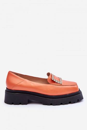 Comfortable Leather Loafers Orange Agathe 2
