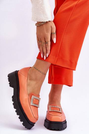 Comfortable Leather Loafers Orange Agathe