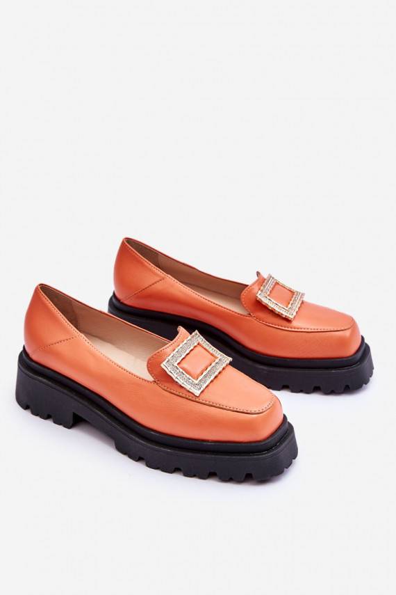 Comfortable Leather Loafers Orange Agathe 