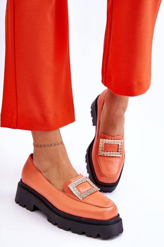 Comfortable Leather Loafers Orange Agathe 