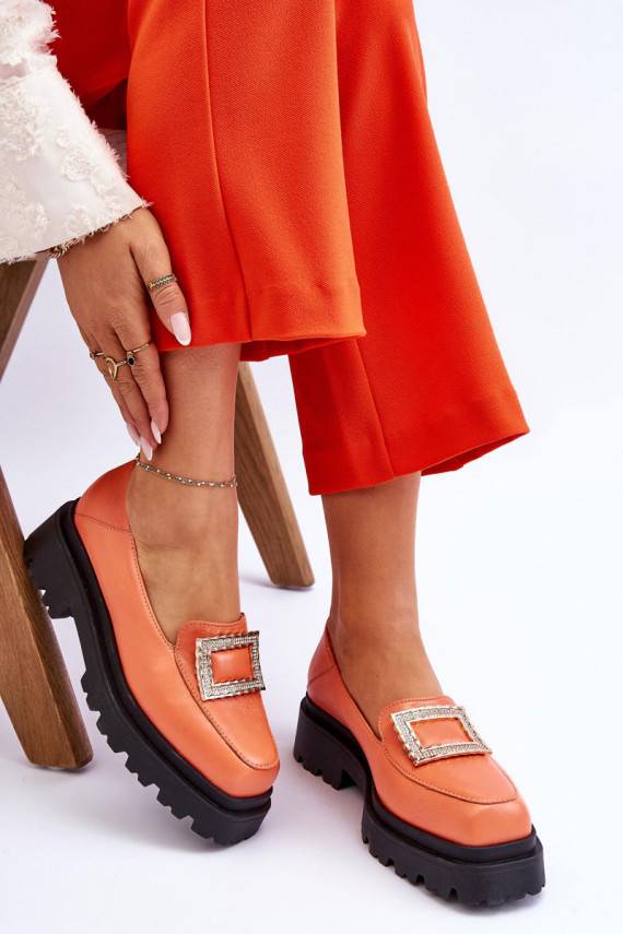 Comfortable Leather Loafers Orange Agathe 