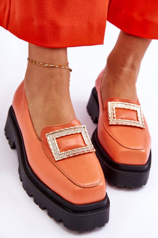 Comfortable Leather Loafers Orange Agathe  Comfortable Leather Loafers Orange Agathe