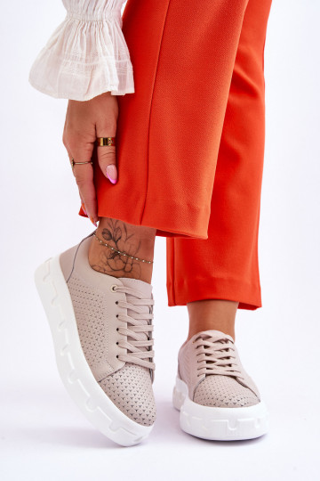 Leather Sports Shoes On A Chunky Platform Beige Montigo