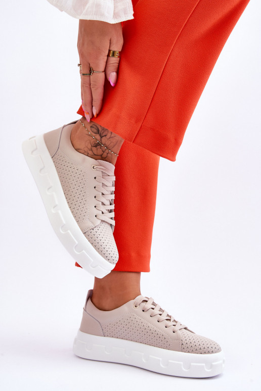 Leather Sports Shoes On A Chunky Platform Beige Montigo