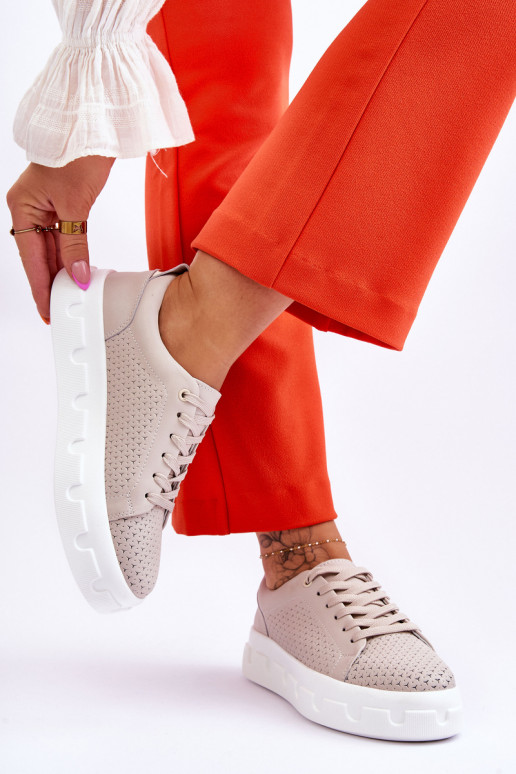 Leather Sports Shoes On A Chunky Platform Beige Montigo