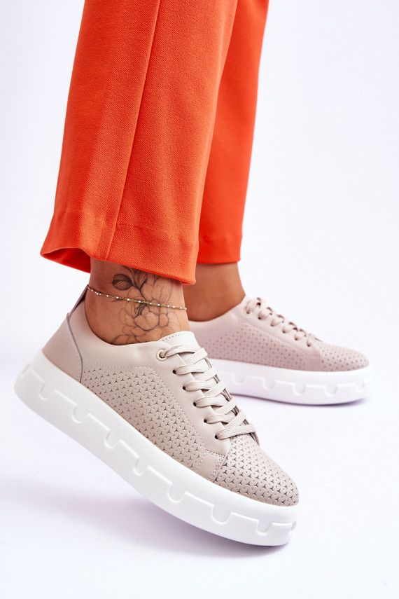 Leather Sports Shoes On A Chunky Platform Beige Montigo