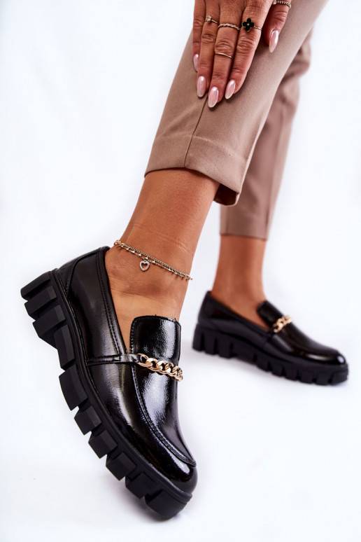Lacquered shoes with a chain Black Anne Lacquered shoes with a chain Black Anne