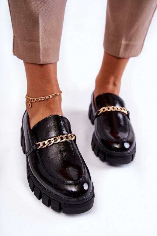 Lacquered shoes with a chain Black Anne Lacquered shoes with a chain Black Anne