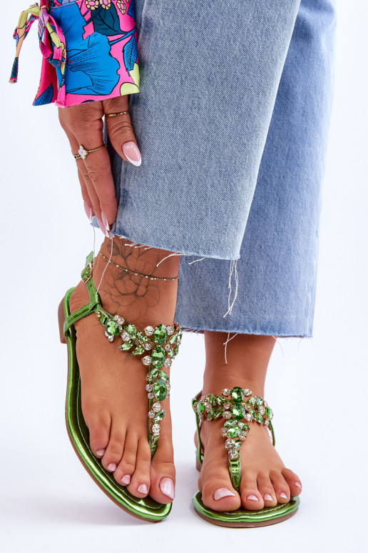 Women's Sandals Flip Flops With Stones Green Lenisa
