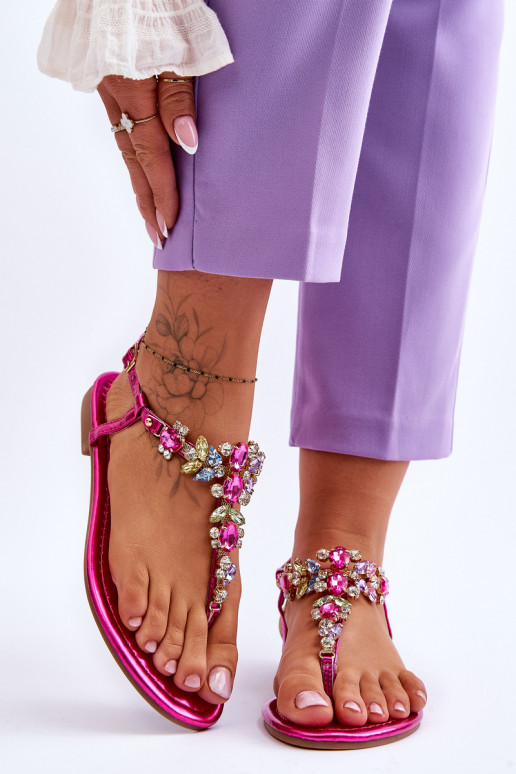 Women's Sandals Flip Flops With Stones Fuchsia Lenisa