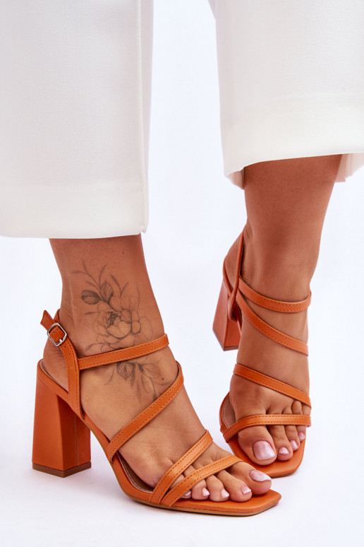 Leather Heel Sandals Orange Florentina