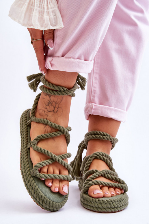 Tied Sandals On A Massive Platform Green Can't Wait