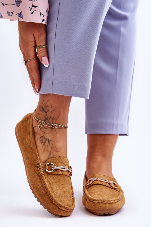 Classic Suede Loafers With Embellishment Camel Amera