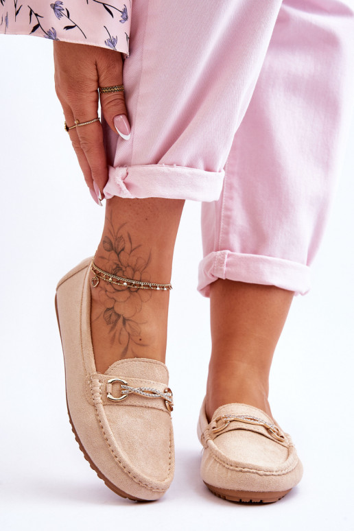 Classic Suede Loafers With Embellishment Beige Amera