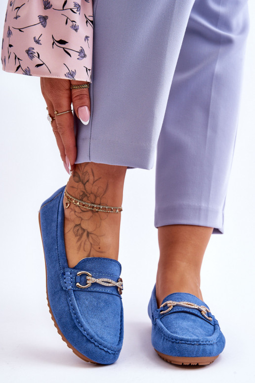 Classic Suede Loafers With Embellishment Blue Amera