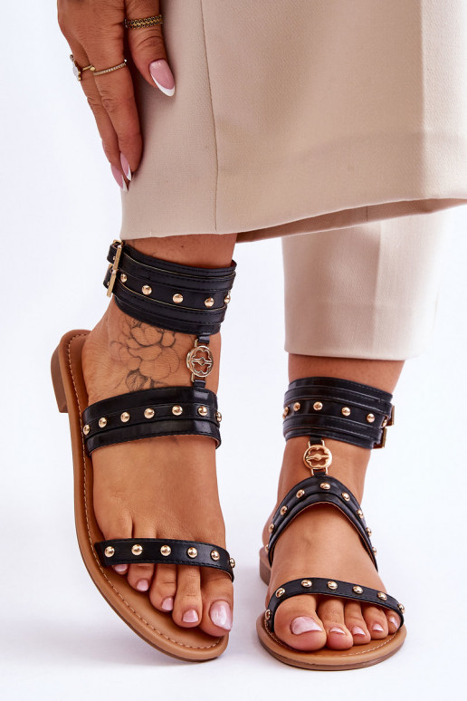 Unique Women's Sandals With Studs Black Selina