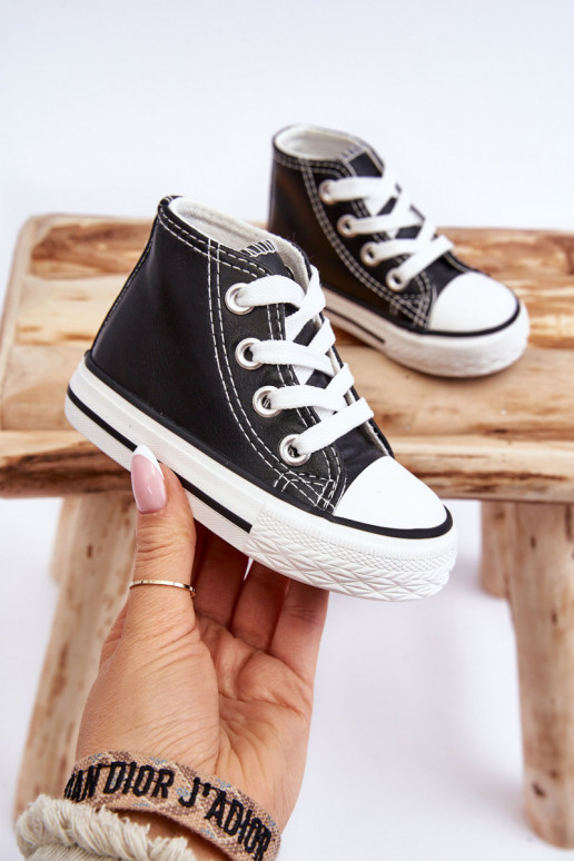 Children's Leather High Sneakers Black and white Marney