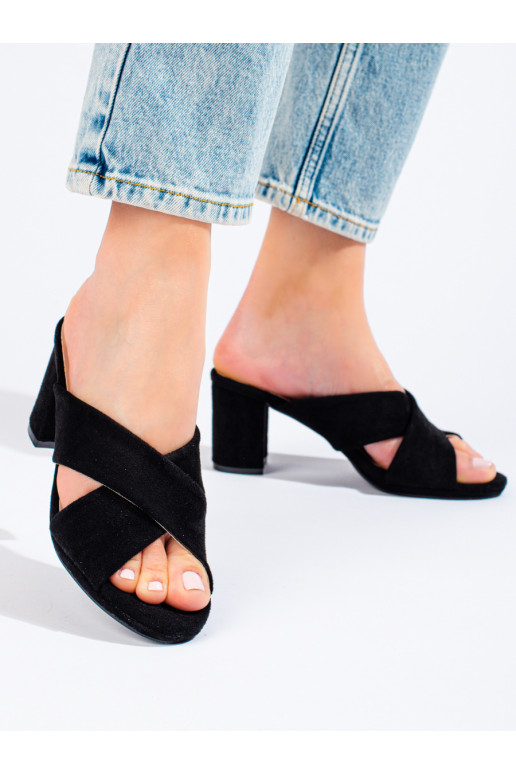 of suede  slippers  on the heel black Shelovet