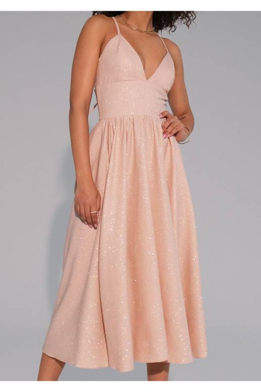 Livia - Nude midi brocade strap dress